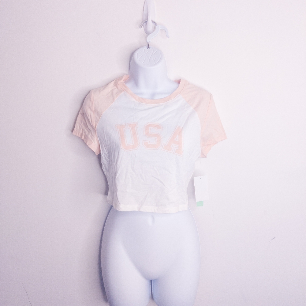 Abound Raglan Color Block Baby Tee USA Size Medium White & Pink Shirt